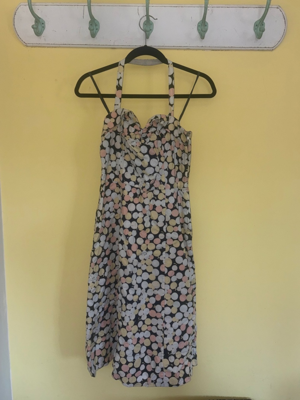 Marc Jacobs Black Halter Midi Dress with Pastel Polka Dots